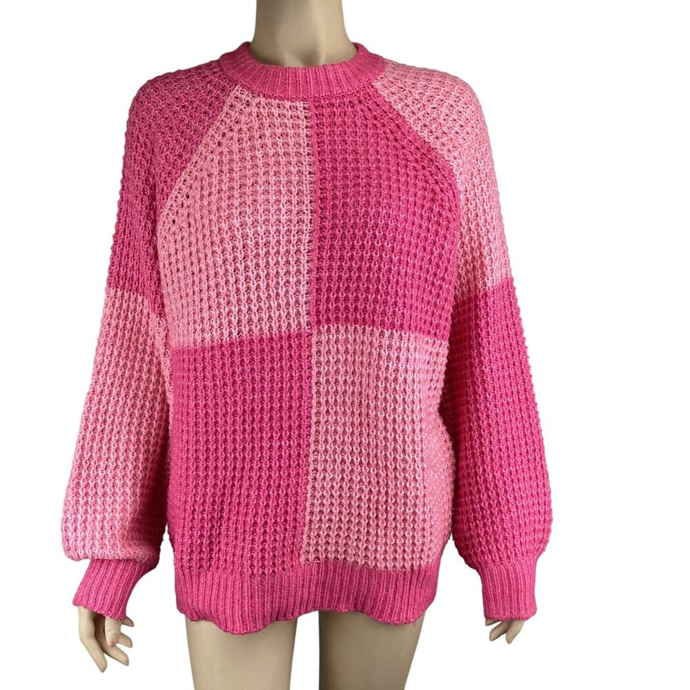 Mango Two-Tone Pink Colorblock Crew Neck Sweater